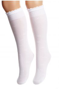 SABRINA white knee-highs with hearts for children | Sokisahtel