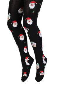 SANTA CLAUS black tights with a Christmas pattern for kids | Sokisahtel