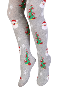 SANTA CLAUS gray tights with Christmas pattern for children | Sokisahtel