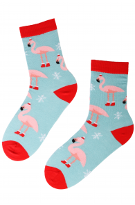 Хлопковые носки голубого цвета с узором в виде рождественских фламинго SANTA'S FAVORITE | Sokisahtel