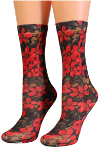 Фантазийные носки красного цвета с цветочным узором ANTONELLA от Sarah Borghi | Sokisahtel