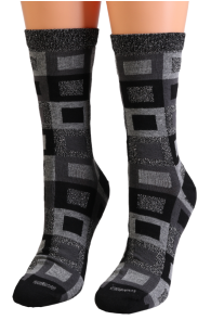Хлопковые носки чёрного цвета с клетчатым узором и ярким блеском ARIELLE от Sarah Borghi | Sokisahtel