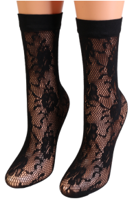 Тонкие фантазийные носки чёрного цвета из кружева MARLENE от Sarah Borghi | Sokisahtel