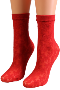 Тонкие фантазийные носки красного цвета с цветочным узором MICHELLE от Sarah Borghi | Sokisahtel