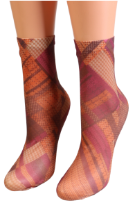 Тонкие фантазийные носки с печатным рисунком в тёплых оттенках DEBORA от Sarah Borghi | Sokisahtel