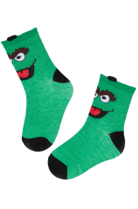 Хлопковые детские носки зелёного цвета с мультяшным персонажем SASSO | Sokisahtel