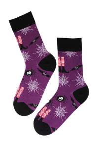 Хлопковые носки фиолетового цвета с тематическими узорами на Хэллоуин SCARY MOOD | Sokisahtel