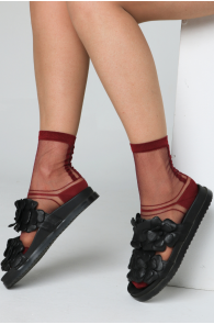 Тонкие фантазийные носки бордово-красного цвета SELINA | Sokisahtel