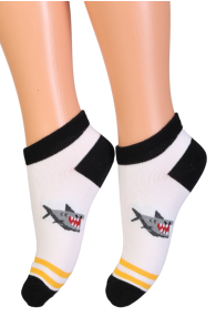Детские хлопковые укороченные (спортивные) носки белого цвета с изображением смешных акул SHARK | Sokisahtel