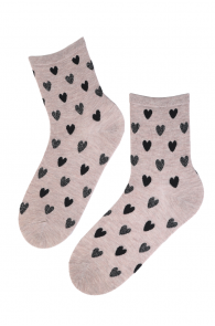 SIGNE beige cotton socks with shiny hearts | Sokisahtel