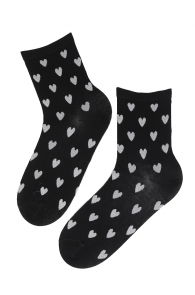 SIGNE black cotton socks with shiny hearts | Sokisahtel