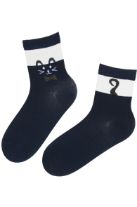 SIMBA dark blue cotton socks with a cat | Sokisahtel