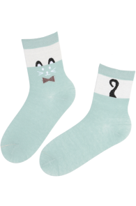 SIMBA mint green cotton socks with a cat | Sokisahtel