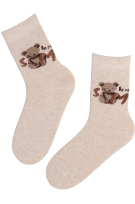 Хлопковые носки бежевого цвета с очаровательными мишками SMILE BEAR | Sokisahtel