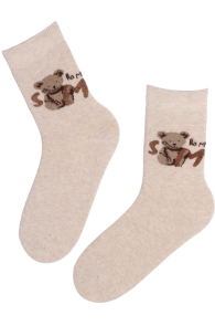 SMILE BEAR beige cotton socks with a bear | Sokisahtel