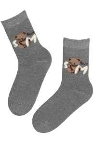 Хлопковые носки серого цвета с очаровательными мишками SMILE BEAR | Sokisahtel