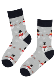 SNOW FUN gray cotton socks with snowmen | Sokisahtel