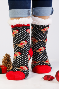 Теплые домашние носки черного цвета с узором в зимних мотивах и нескользящей подошвой JANELLE | Sokisahtel