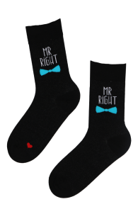 Мужские носки черного цвета с серебряной нитью и надписью VELLO "Mr RIGHT" (мистер прав) | Sokisahtel