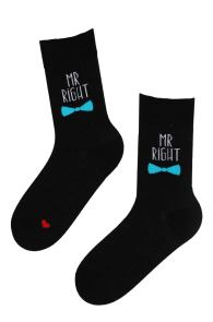 Мужские носки черного цвета с серебряной нитью и надписью VELLO "Mr RIGHT" (мистер прав)