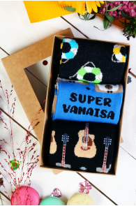 Father's Day gift box with 3 pairs of socks "SUPER VANAISA" dark blue | Sokisahtel
