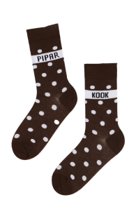 Хлопковые носки коричневого цвета с узором в горошек PIPAR KOOK (пряное печенье) | Sokisahtel