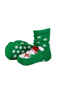 TEDDY green snowman socks with anti-slip soles for babies | Sokisahtel