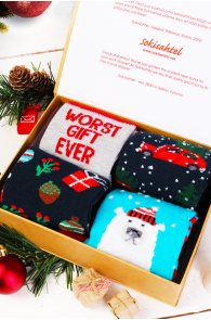 Рождественский подарочный набор из 4 пар веселых хлопковых носков WHITE BEAR | Sokisahtel