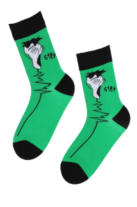 Мужские хлопковые носки зеленого цвета с изображением абстрактной кричащей головы STOP | Sokisahtel