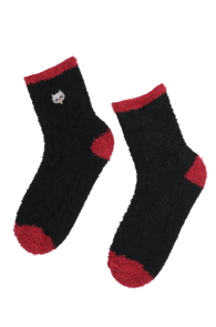 Женские теплые пушистые носки черного цвета с изображением котика ANNELY | Sokisahtel