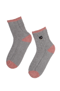 Женские теплые пушистые носки серого цвета с изображением котика ANNELY | Sokisahtel