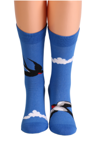 BIRD FLY blue socks with swallows
