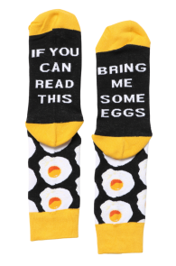 "IF YOU CAN READ THIS, BRING ME SOME EGGS" black cotton socks | Sokisahtel