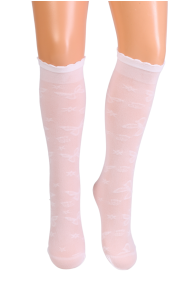 CARLA white knee-highs with a butterfly pattern for girls | Sokisahtel