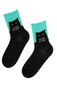 CATS RULE THE WORLD cat socks with a green edge | Sokisahtel