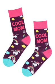 Женские хлопковые носки фиолетового цвета с единорогами ко Дню Матери COOL MOM | Sokisahtel