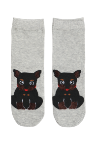 Женские хлопковые носки серого цвета с изображением веселых щенков темного терьера DOG | Sokisahtel