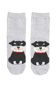 Женские хлопковые носки светло-серого цвета с изображением веселых щенков терьера DOG | Sokisahtel