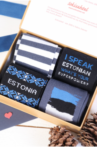 Подарочный набор из 4 пар элегантных хлопковых носков в эстонской тематике для женщин ESTLAND | Sokisahtel