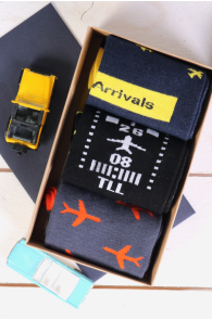 FLY AWAY travel-themed gift box with three pairs of socks | Sokisahtel