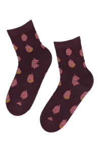Хлопковые носки лилового цвета с изображением плодов личи FRUIT | Sokisahtel