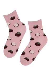 Хлопковые носки розового цвета с изображением фрукта мангостана FRUIT | Sokisahtel