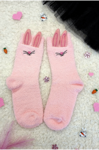 Женские теплые пушистые носки нежно-розового цвета с изображением зайчика FUNNY BUNNY | Sokisahtel