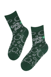 Женские хлопковые носки зеленого цвета с пузырьками в праздничной тематике GINGLE BELLS | Sokisahtel
