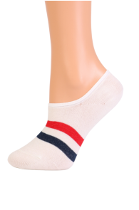 LEONORE white footies with blue and red stripes for women | Sokisahtel