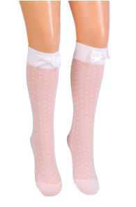 LUISE white knee-highs with a bow for girls | Sokisahtel