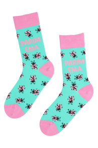Женские хлопковые носки мятно-зеленого цвета с розовыми божьими коровками ко Дню Матери PARIM EMA | Sokisahtel