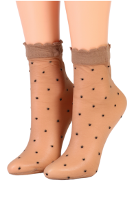 Женские тонкие фантазийные носки бежевого цвета с узором в виде черных крапинок MILLA | Sokisahtel
