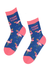 Хлопковые носки синего цвета с изображением ярких розовых фламинго PARIM TÜTAR (лучшая дочка) | Sokisahtel