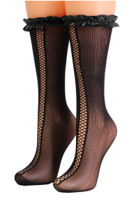Женские сетчатые гольфы черного цвета с оборчатой резинкой ADE от Pierre Mantoux | Sokisahtel